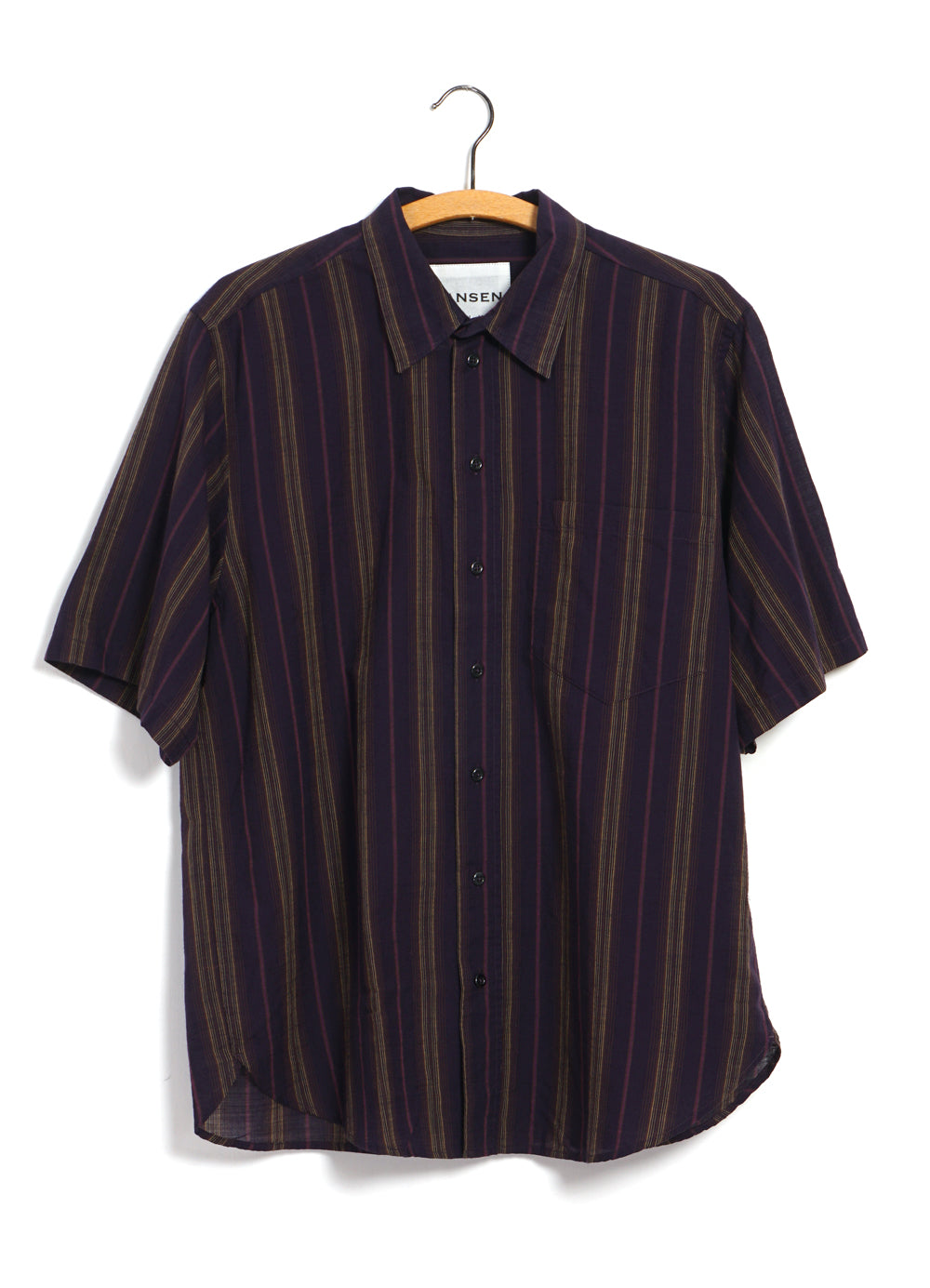 Reidar Loose Fit Short Sleeve Shirt Purple Stripes