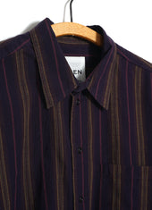 Reidar Loose Fit Short Sleeve Shirt Purple Stripes