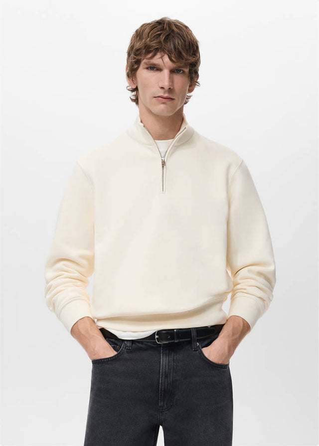 Zip-neck sweatshirt with soft-touch interior - Men | MANGO USA
