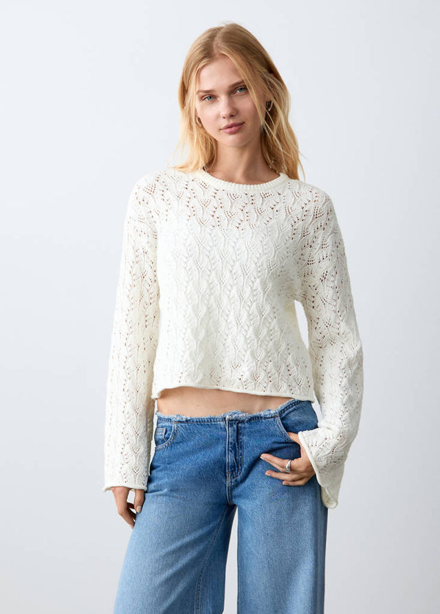 Knit sweater with lace pattern - Teen | MANGO USA