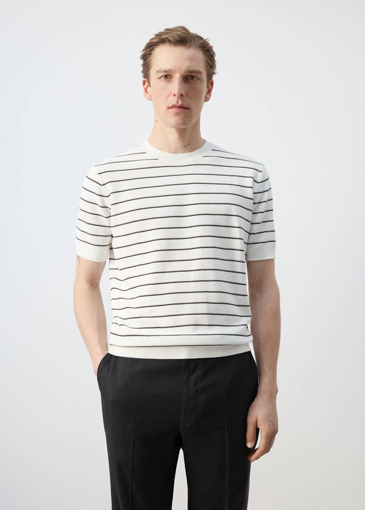 Striped Knit Cotton T Shirt Men Mango Usa