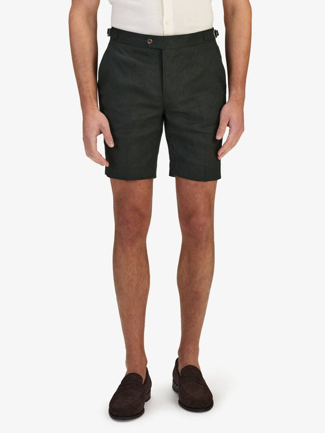 Dark Green Linen Shorts