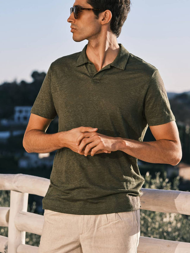 Dark Green Linen Polo