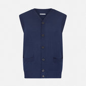 Navy Fine Merino V-Neck Sleeveless Cardigan