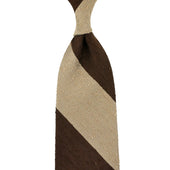 Block Stripe Shantung Silk Tie - Brown / Beige - Hand-Rolled