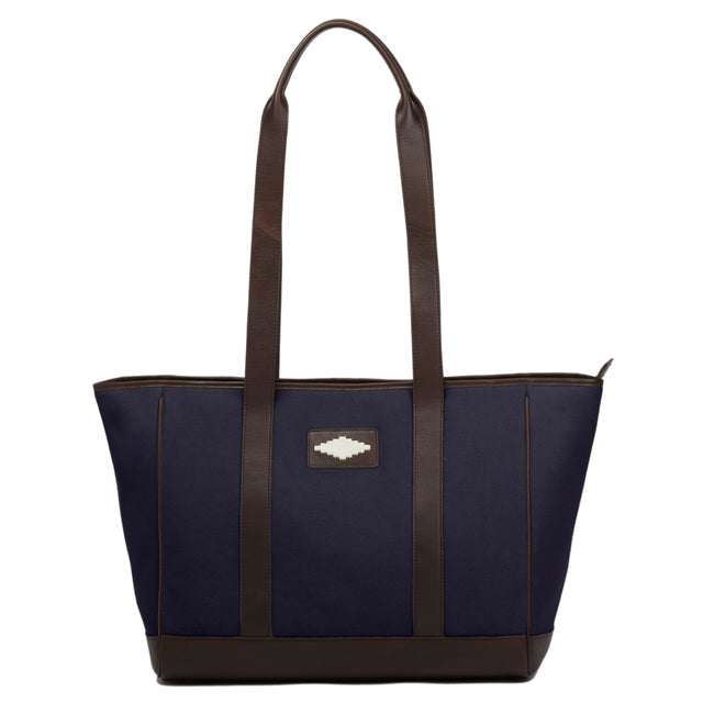 Bolso Tote Bag - Brown Leather with Navy Canvas