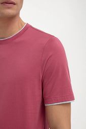 Cherry Cotton T Shirt With Collar Detail Made In Italy