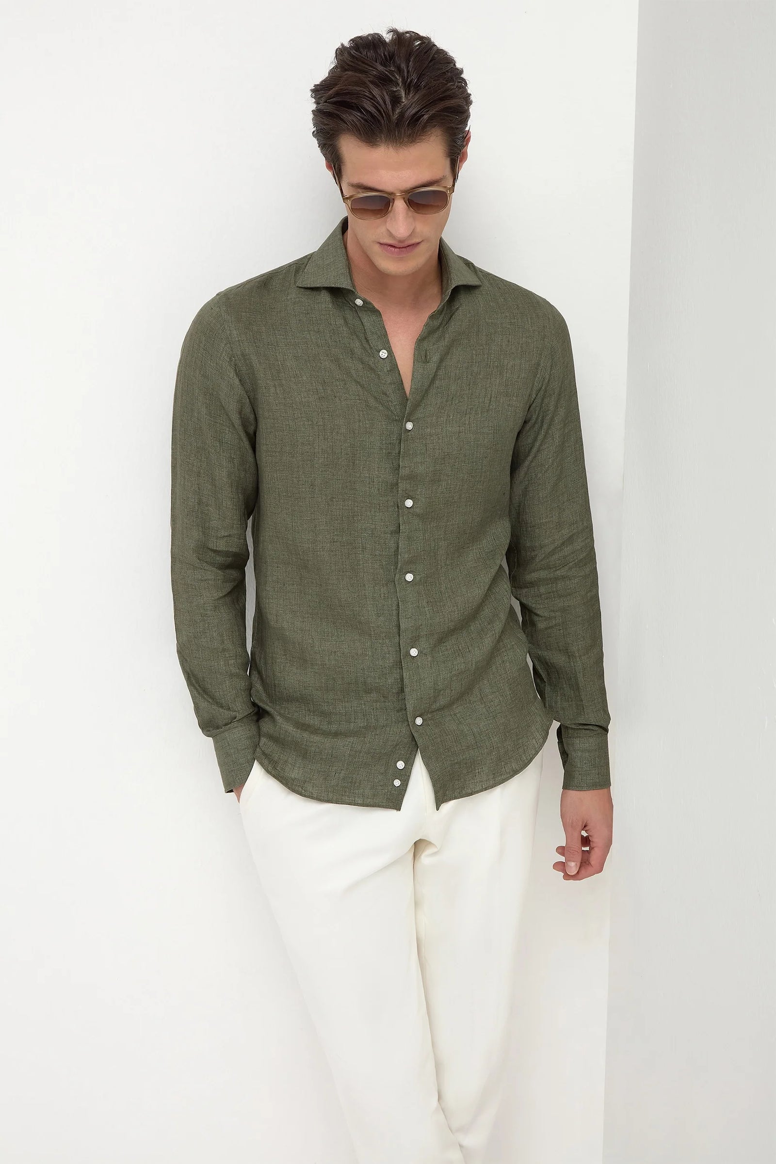 Green Linen Shirt Made In Italy