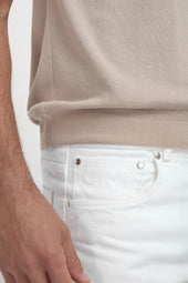 Beige Striped Collar Detail Knitted T Shirt Made In Italy