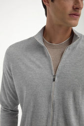 Grey Tasmanian Wool Full Zip Cardigan Made In Italy