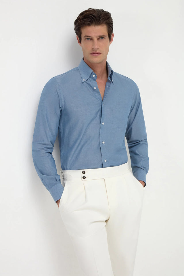 Blue chambray button down shirt - Made in Italy