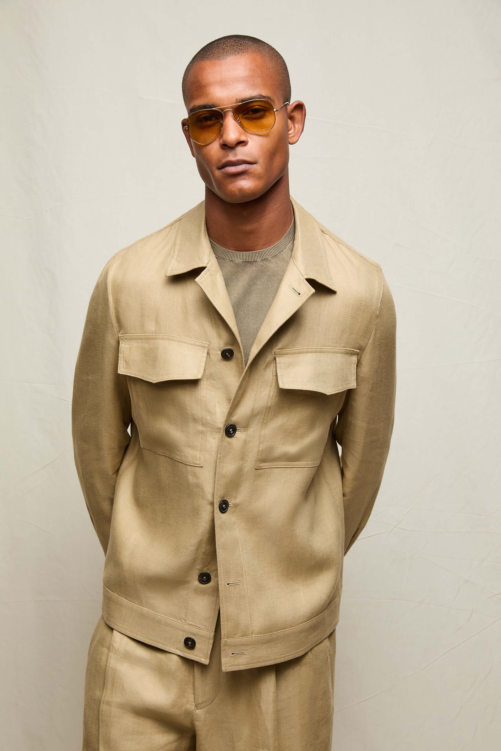 Overshirt In 100 Lino Beige Sabbia