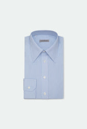 Duval Stripe Long Point Collar Cotton Shirt