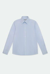 Duval Stripe Long Point Collar Cotton Shirt