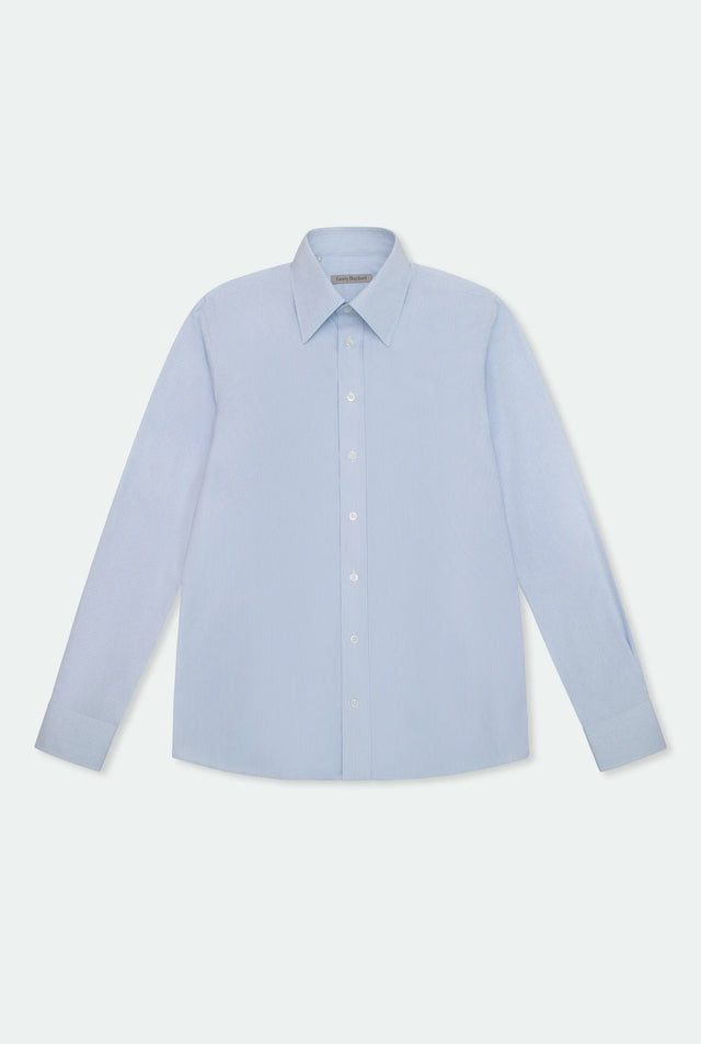 Duval Stripe Long Point Collar Cotton Shirt