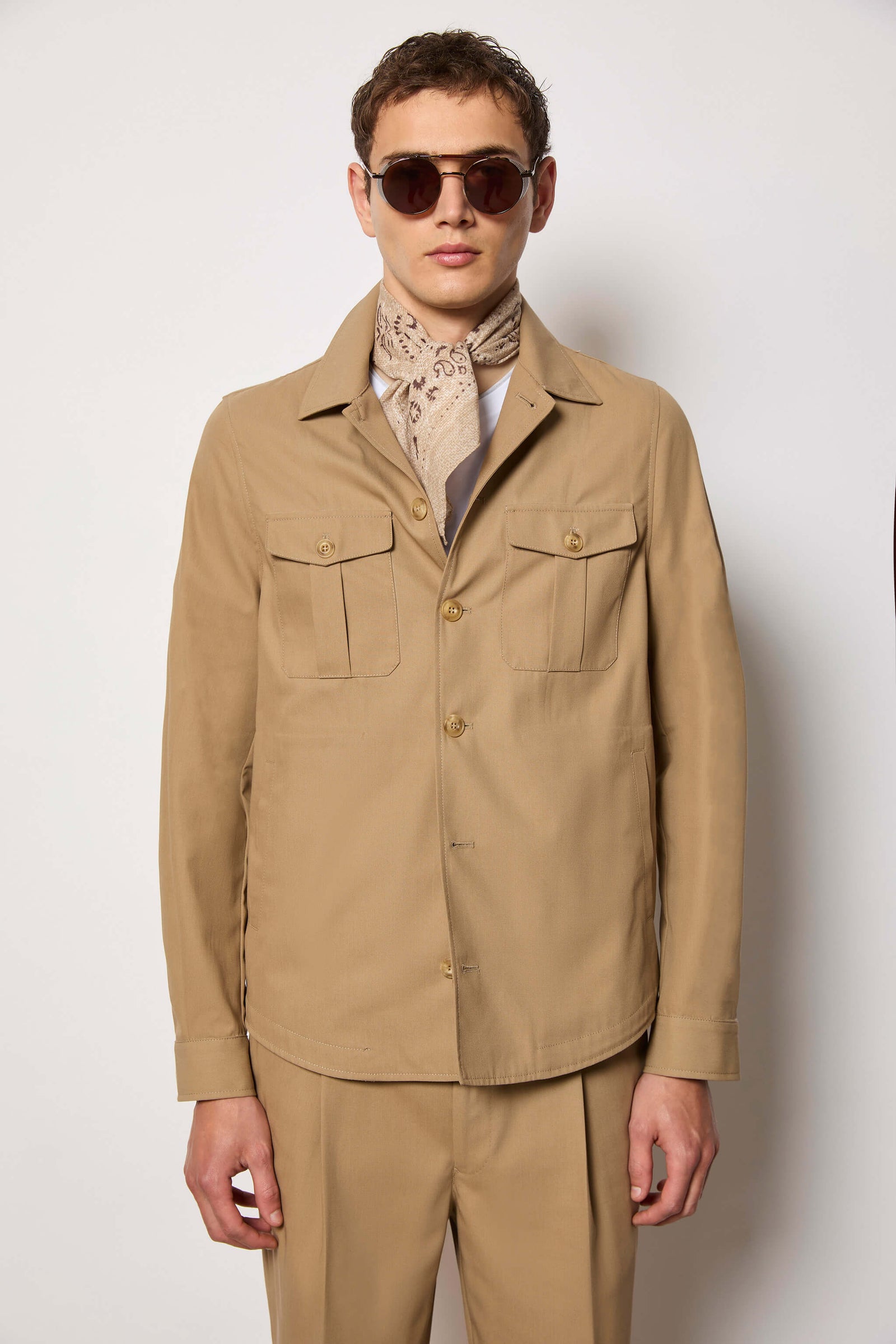 Overshirt In Cotone Non Trattato Nocciola