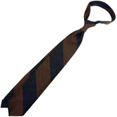 Block Stripe Shantung Silk Tie Brown Hand Rolled