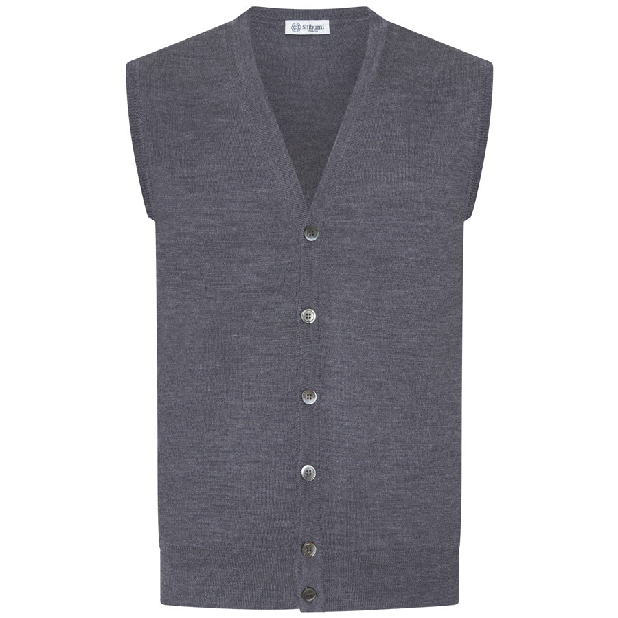 Merino Wool Sleeveless Cardigan Mid Grey