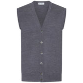 Merino Wool Sleeveless Cardigan - Mid Grey