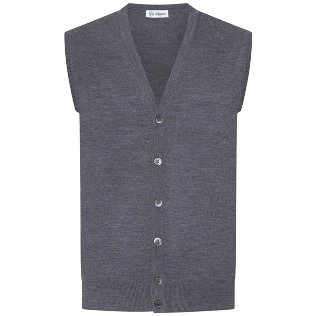 Merino Wool Sleeveless Cardigan - Mid Grey