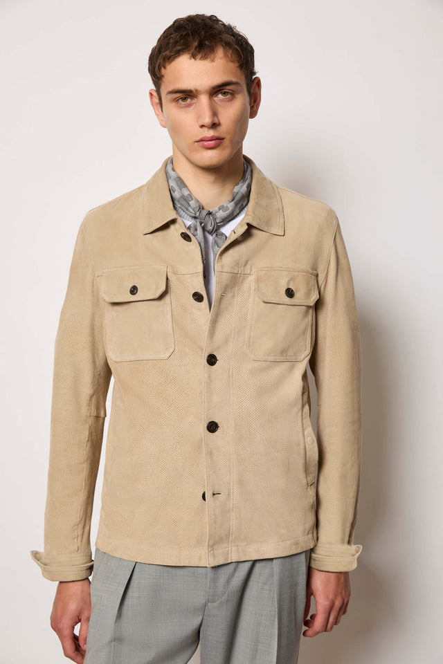 Overshirt in pelle beige