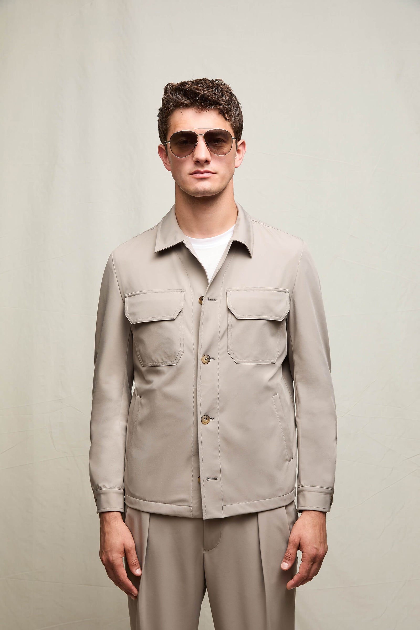 Overshirt In Jersey Tecnico Sabbia Minerale