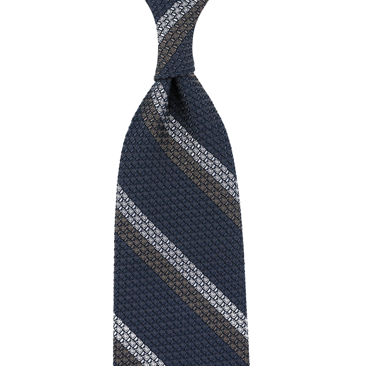 Striped Grossa Grenadine Silk Tie Elephant White