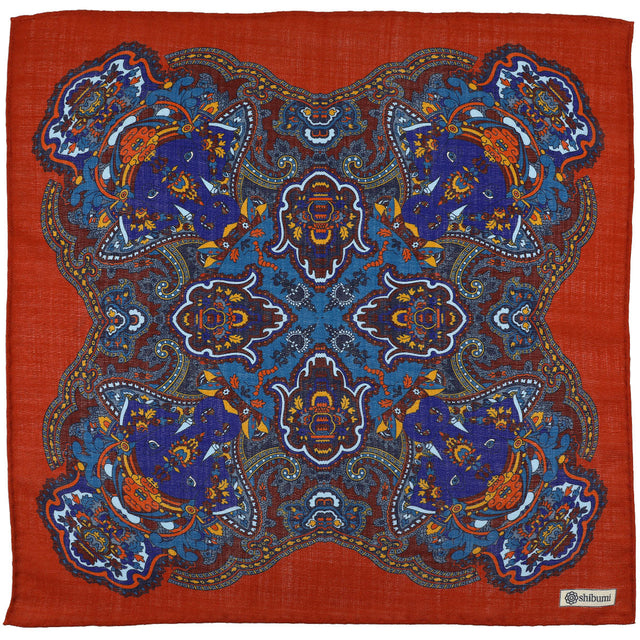 Animal Motif Wool / Silk Pocket Square - Rust - 40x40cm
