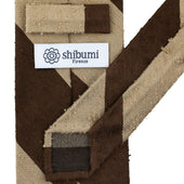 Block Stripe Shantung Silk Tie Beige Hand Rolled