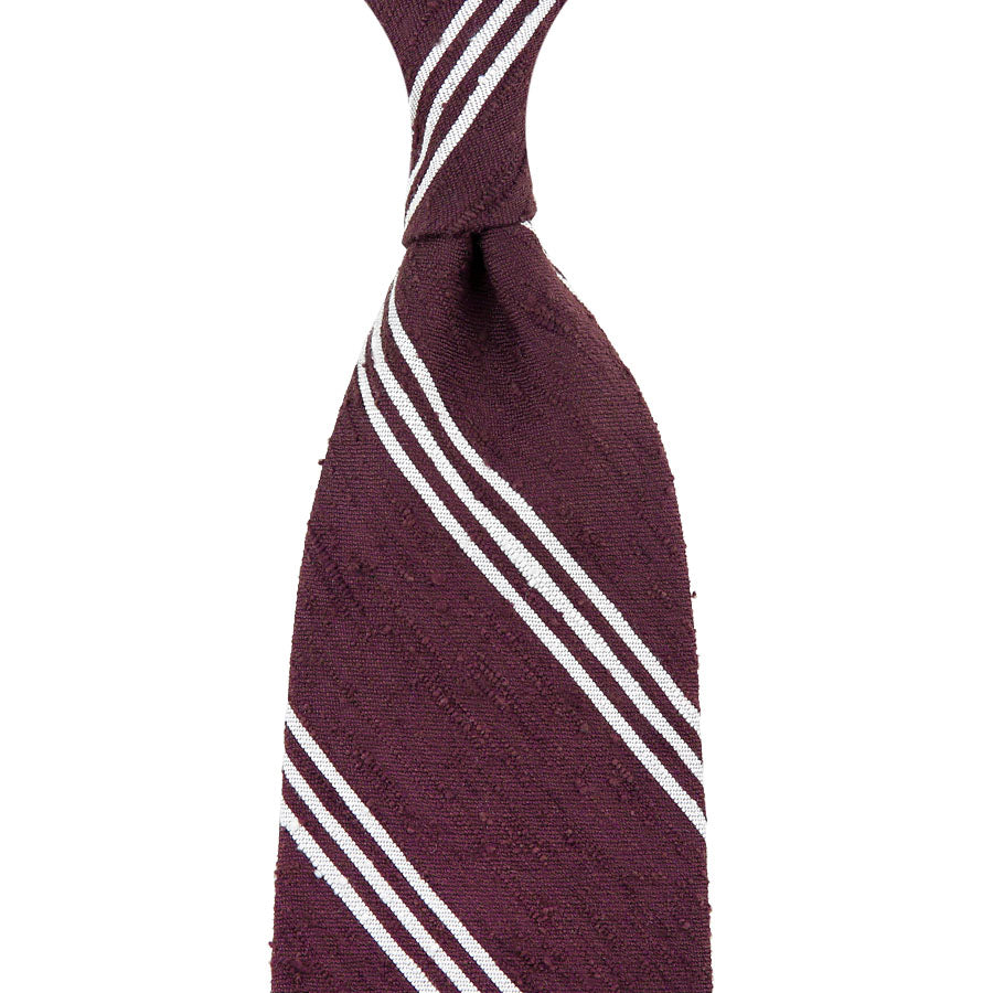 Triple Bar Shantung Silk Tie Eggplant Hand Rolled