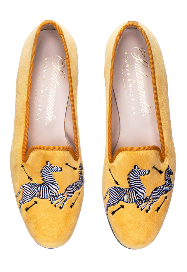 Zebras Yellow Velvet Slipper (Men)