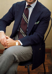 Striped Grossa Grenadine Silk Tie Navy Burgundy