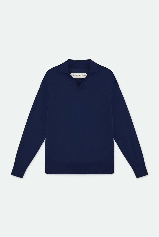 Caleb Deep Blue Open Placket Knitted Polo Shirt