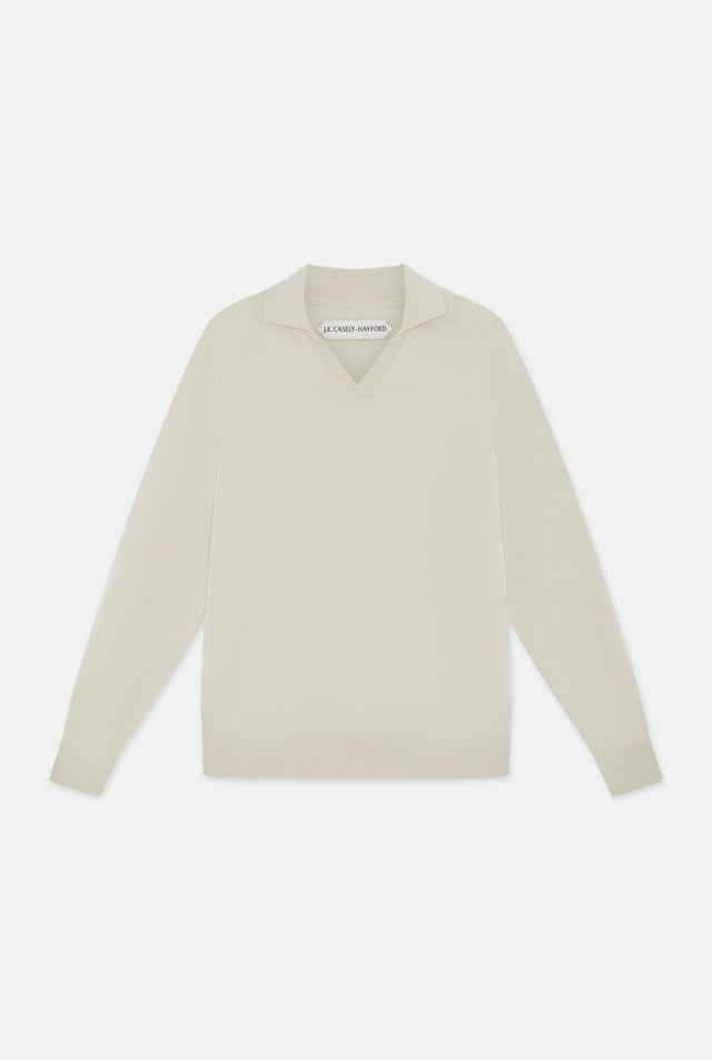 Caleb Ivory Open Placket Knitted Polo Shirt