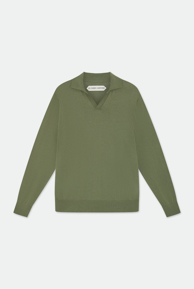 Caleb Sage Green Open Placket Knitted Polo Shirt