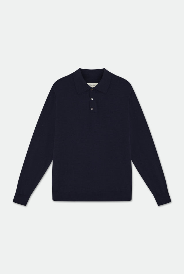 Leo Navy Knitted Polo Merino Wool Shirt