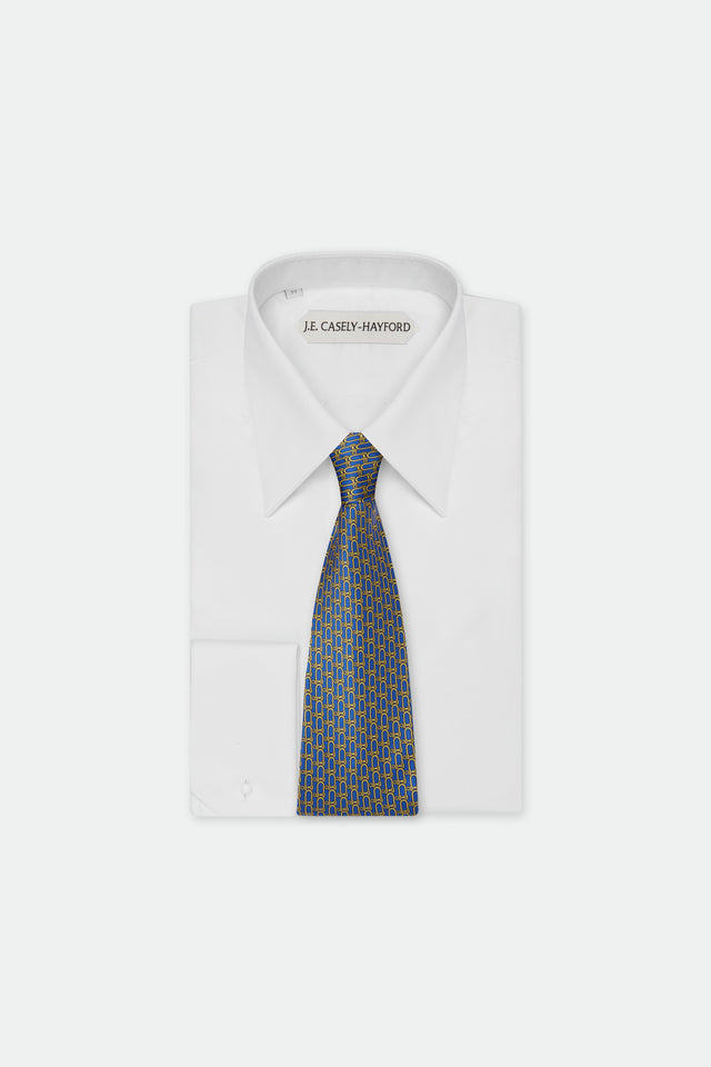 Italian Blue Gold Link Motif Silk Tie