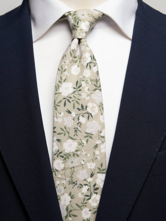 Beige Tie Cotton Floral