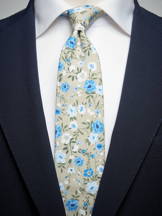 Light Blue Tie Cotton Floral
