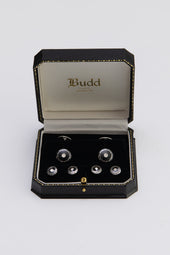 Domed Sterling Silver Enamel Chain Cufflinks in Diamond