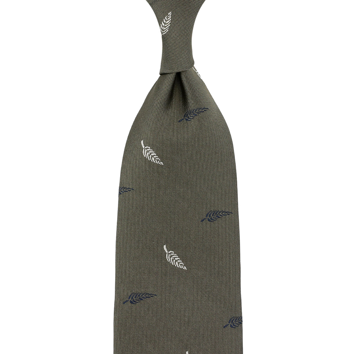 Floral Jacquard Silk Tie Army Hand Rolled