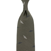 Floral Jacquard Silk Tie - Army - Hand-Rolled