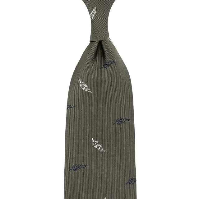 Floral Jacquard Silk Tie - Army - Hand-Rolled