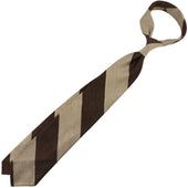 Block Stripe Shantung Silk Tie Beige Hand Rolled
