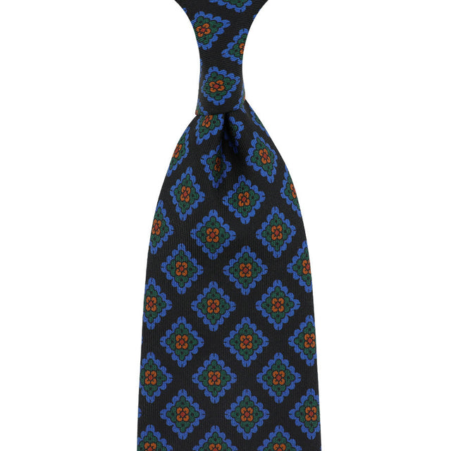 Ancient Madder Silk Tie - Black - Hand-Rolled