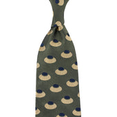 Geometrical Jacquard Silk Tie - Olive - Hand-Rolled