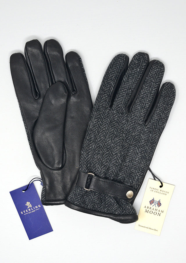 Black Fleece lined leather glove with Tweed back