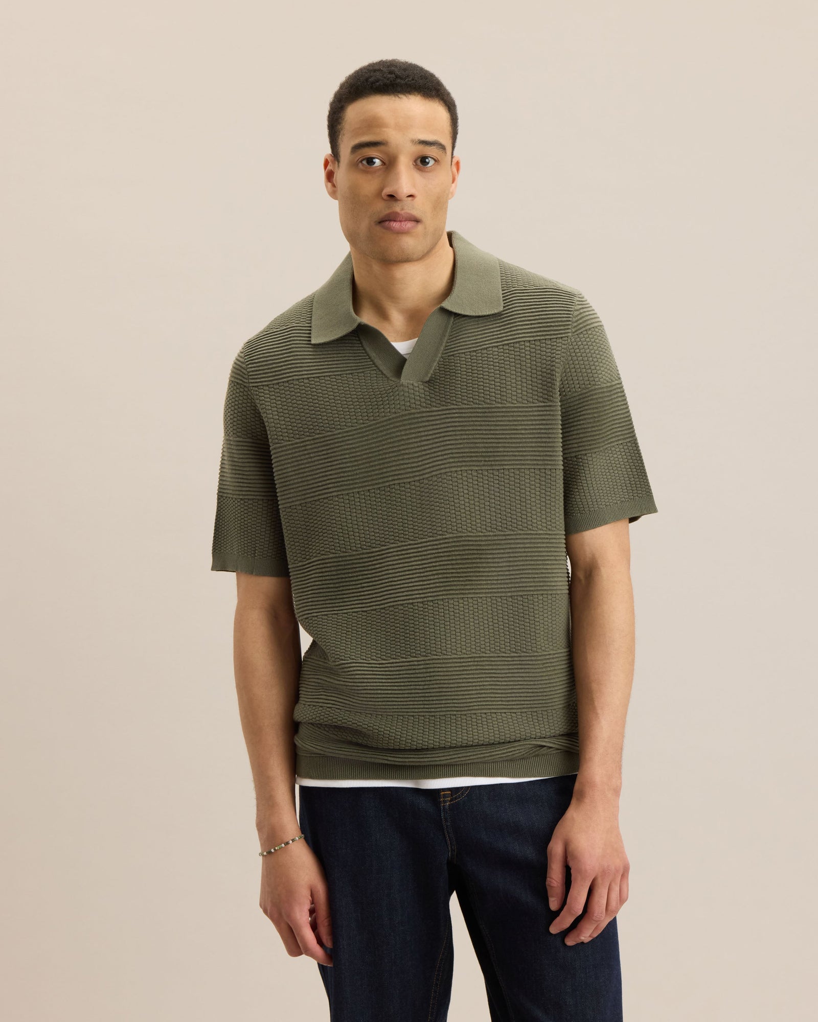 Engineered Stripe Johnny Collar Polo