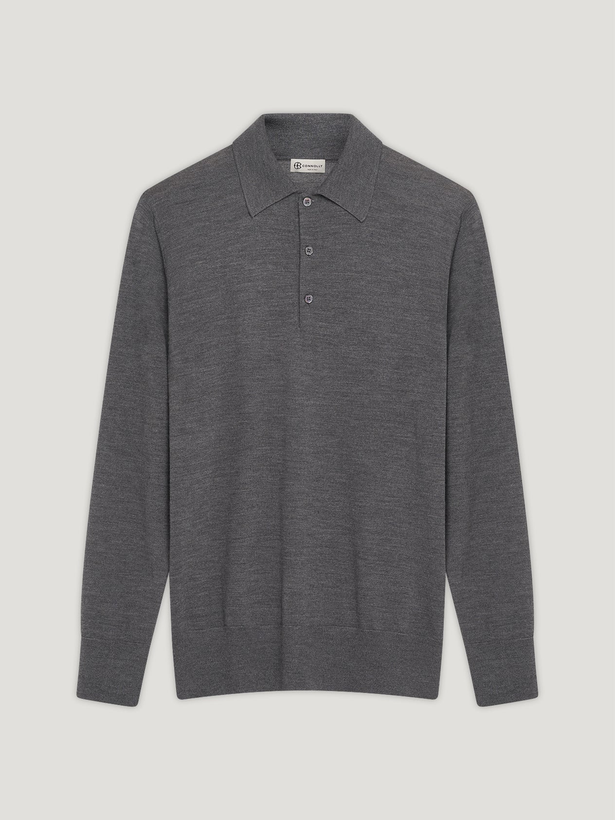 Grey 3 Button Merino Polo Shirt