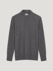 Grey 3 Button Merino Polo Shirt